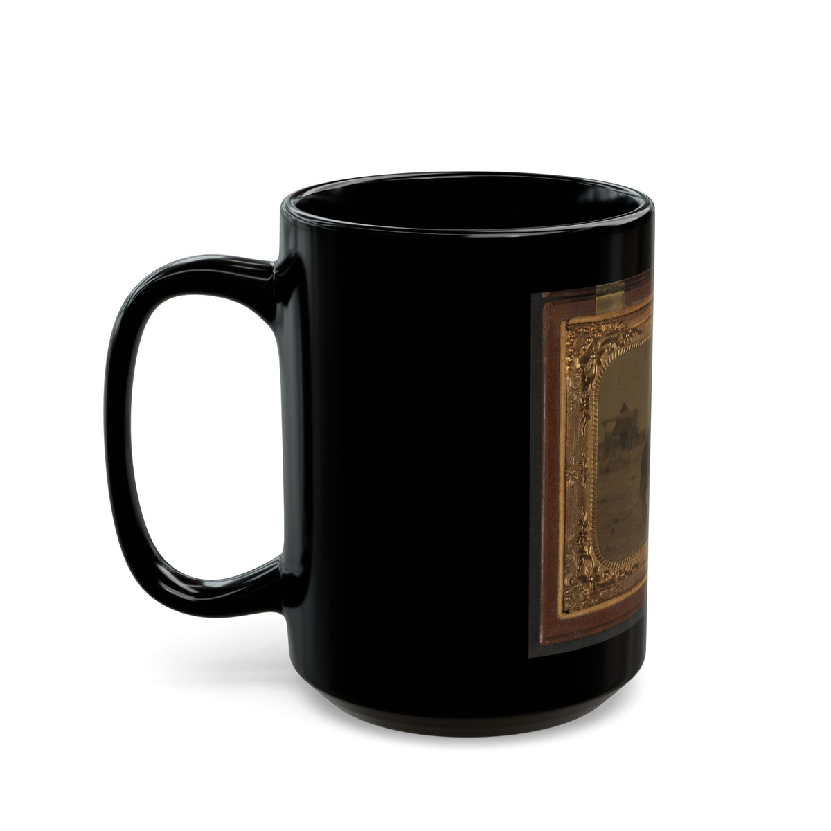 Unidentified Soldier In Union Uniform Atop Horse Blowing Bugle While Unsheathing Sword (U.S. Civil War) Black Coffee Mug