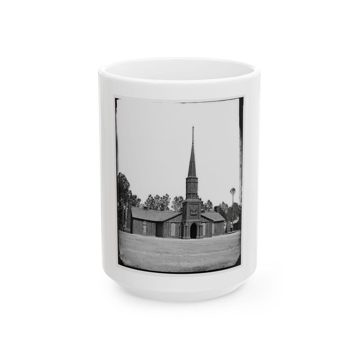 Poplar Grove, Va. Log Church Built By The 50th New York Engineers, With The Engineer Insignia Above The Door (U.S. Civil War) White Coffee Mug