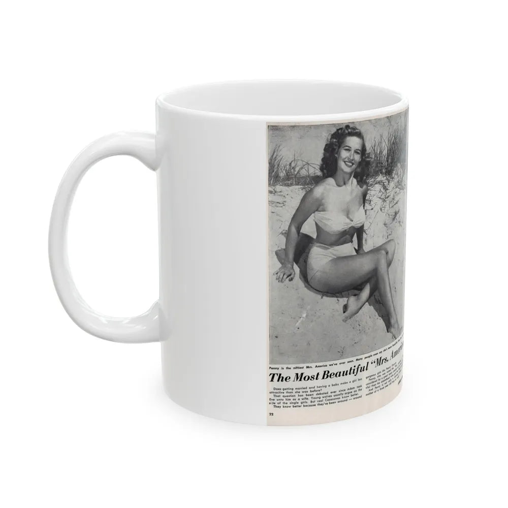 Penny Duncan #76 - [Pages 22 & 23] Featuring, Penny 3 Photos, 2 Captions & Brief Article from AMERICAN BEAUTIES Mag. Nov. '52 (Vintage Female Icon) White Coffee Mug-Go Mug Yourself