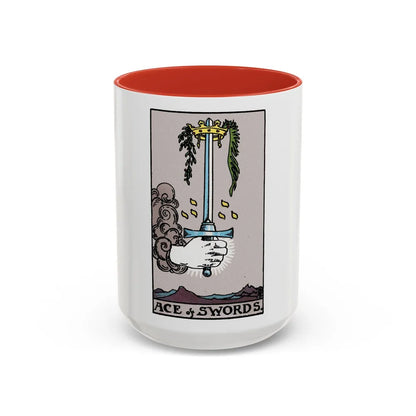 The Ace of Swords (Tarot Card) Accent Coffee Mug-15oz-Red-Go Mug Yourself