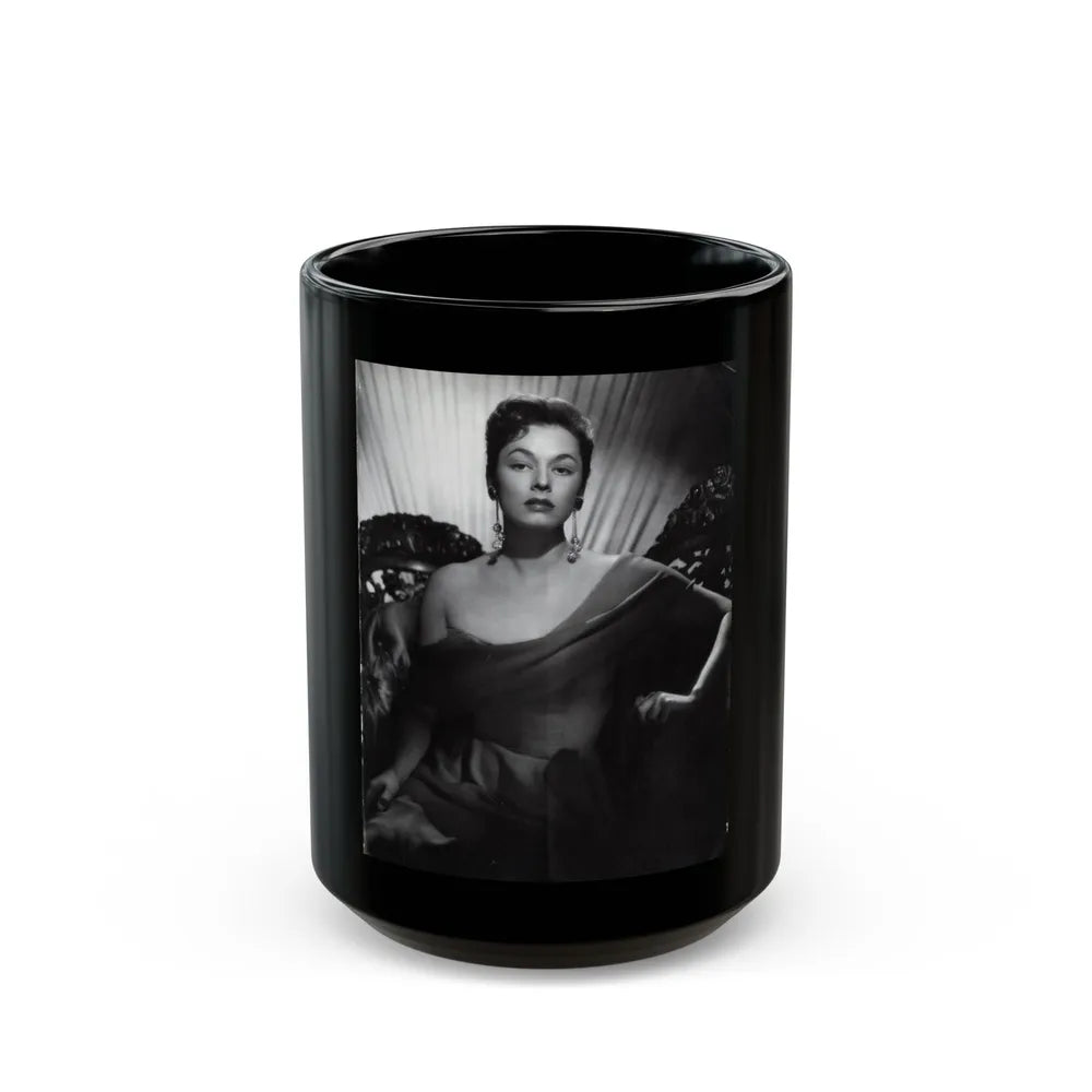 Ruth Roman #102 - 8.5x10.5 B&W Upper Body Glamour Photo on Magazine Page (Vintage Female Icon) Black Coffee Mug-15oz-Go Mug Yourself