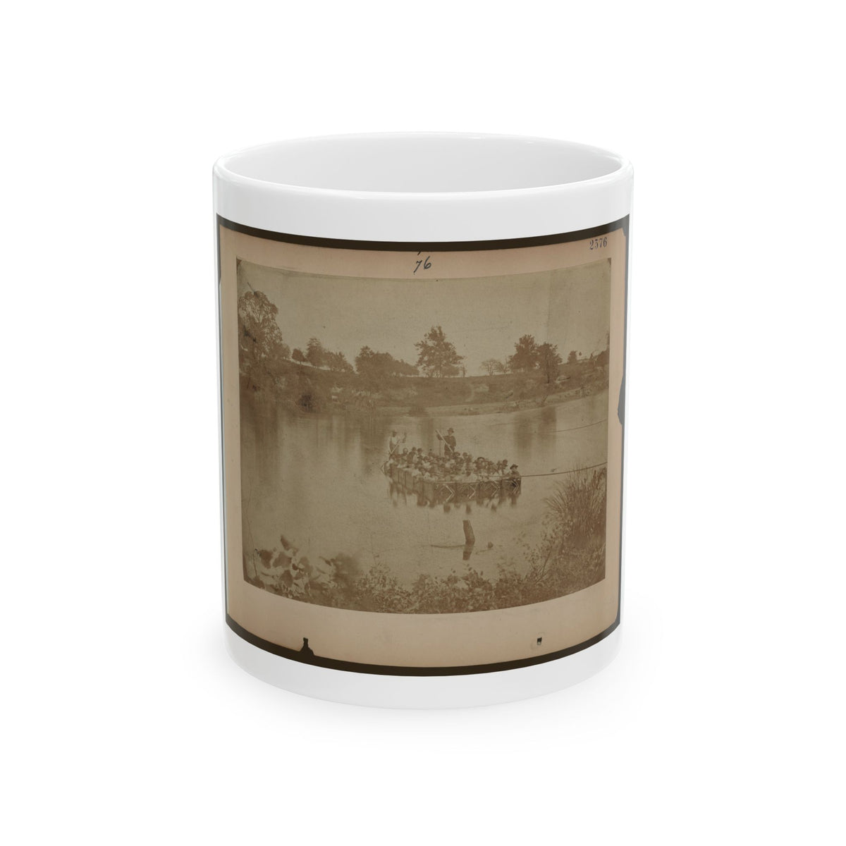 Military Construction In Northern Virginia  Raft Of Blanket Boats Ferrying Men Across The Potomac River (U.S. Civil War) White Coffee Mug