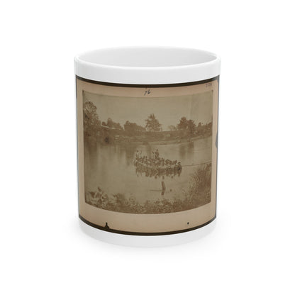 Military Construction In Northern Virginia  Raft Of Blanket Boats Ferrying Men Across The Potomac River (U.S. Civil War) White Coffee Mug