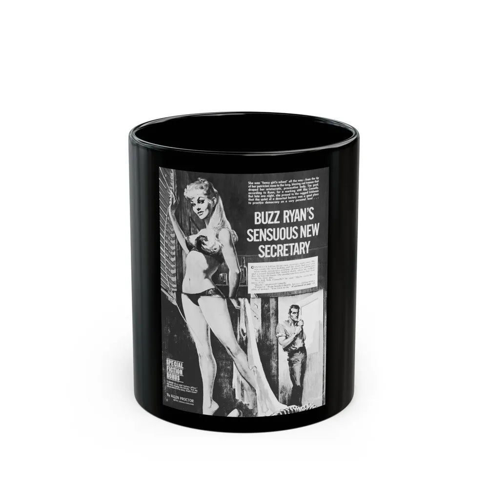 Buzz Ryan's Sensuous New Secretary, Men, January 1965 - Black Coffee Mug-11oz-Go Mug Yourself