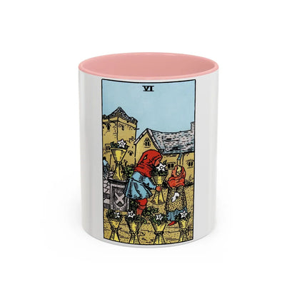 The 6 of Cups (Tarot Card) Accent Coffee Mug-11oz-Pink-Go Mug Yourself