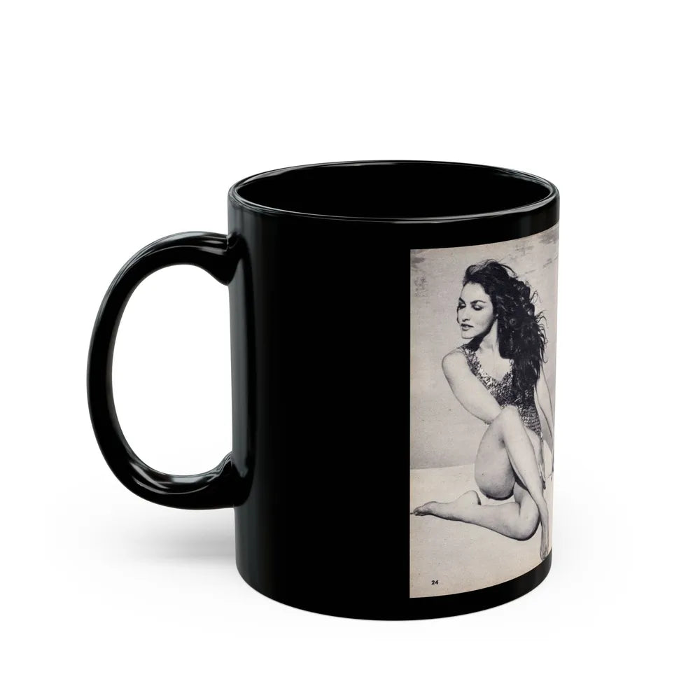 Julie Newmar #600 - Pages 24-25 Pages 3 & 4 of 4 with, Julie+3 B&W Photos & Article ending from SHOW Pocket Mag. May '57 (Vintage Female Icon) Black Coffee Mug-Go Mug Yourself