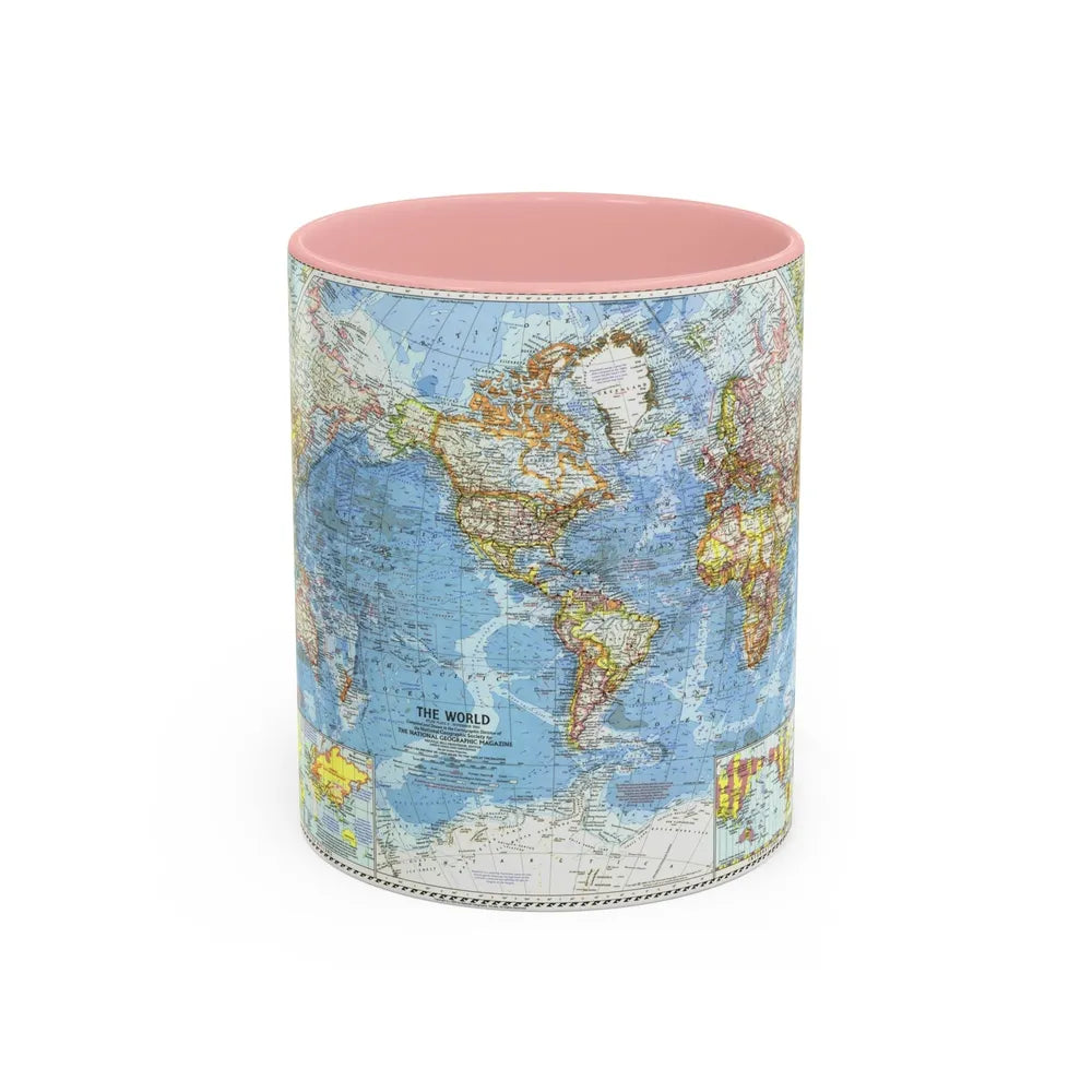 World Map (1960) (Map) Accent Coffee Mug-11oz-Pink-Go Mug Yourself