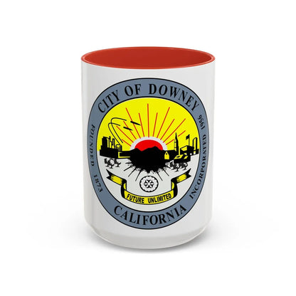 Seal of Downey California - Accent Coffee Mug-15oz-Red-Go Mug Yourself