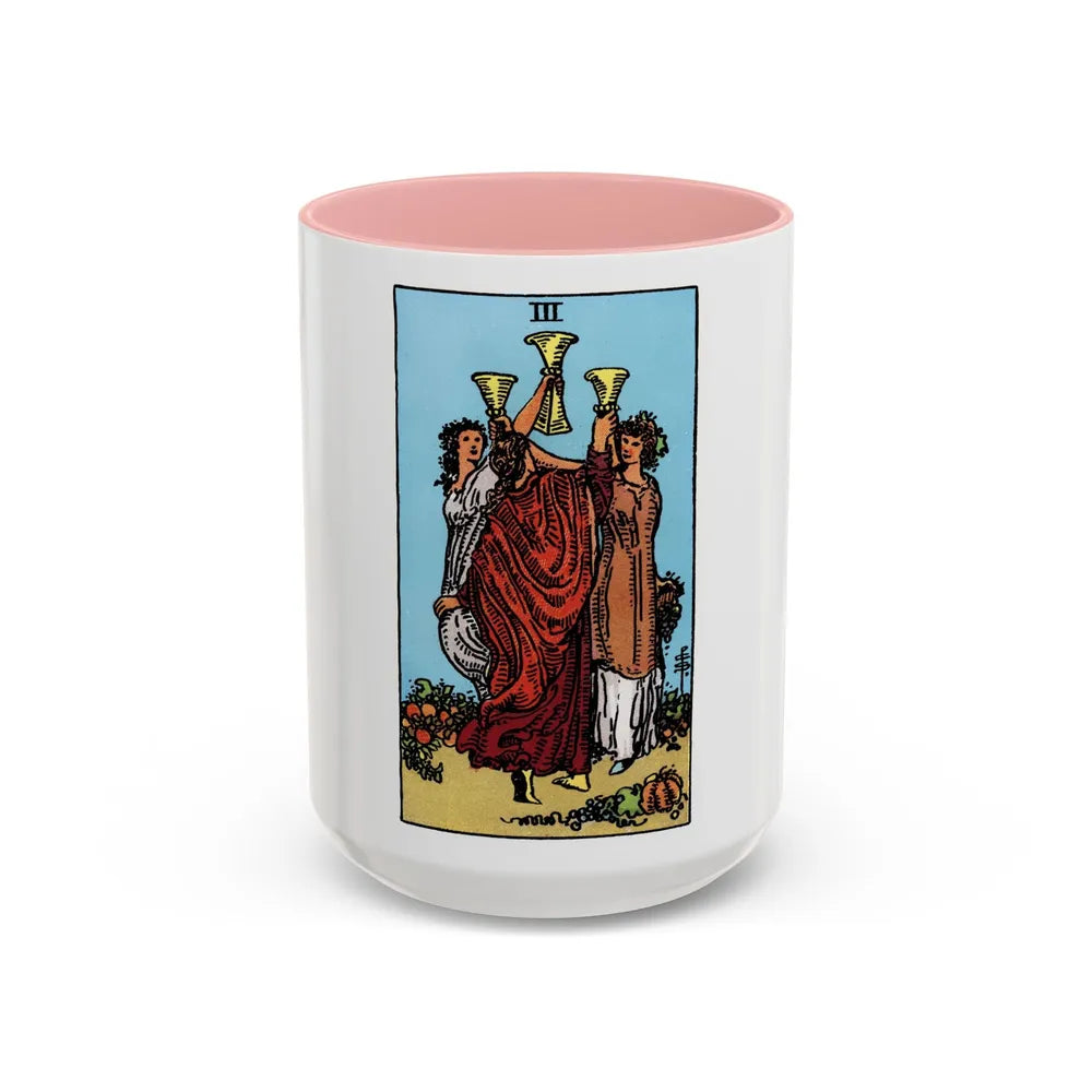 The 3 of Cups (Tarot Card) Accent Coffee Mug-15oz-Pink-Go Mug Yourself