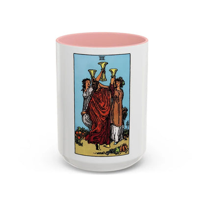 The 3 of Cups (Tarot Card) Accent Coffee Mug-15oz-Pink-Go Mug Yourself