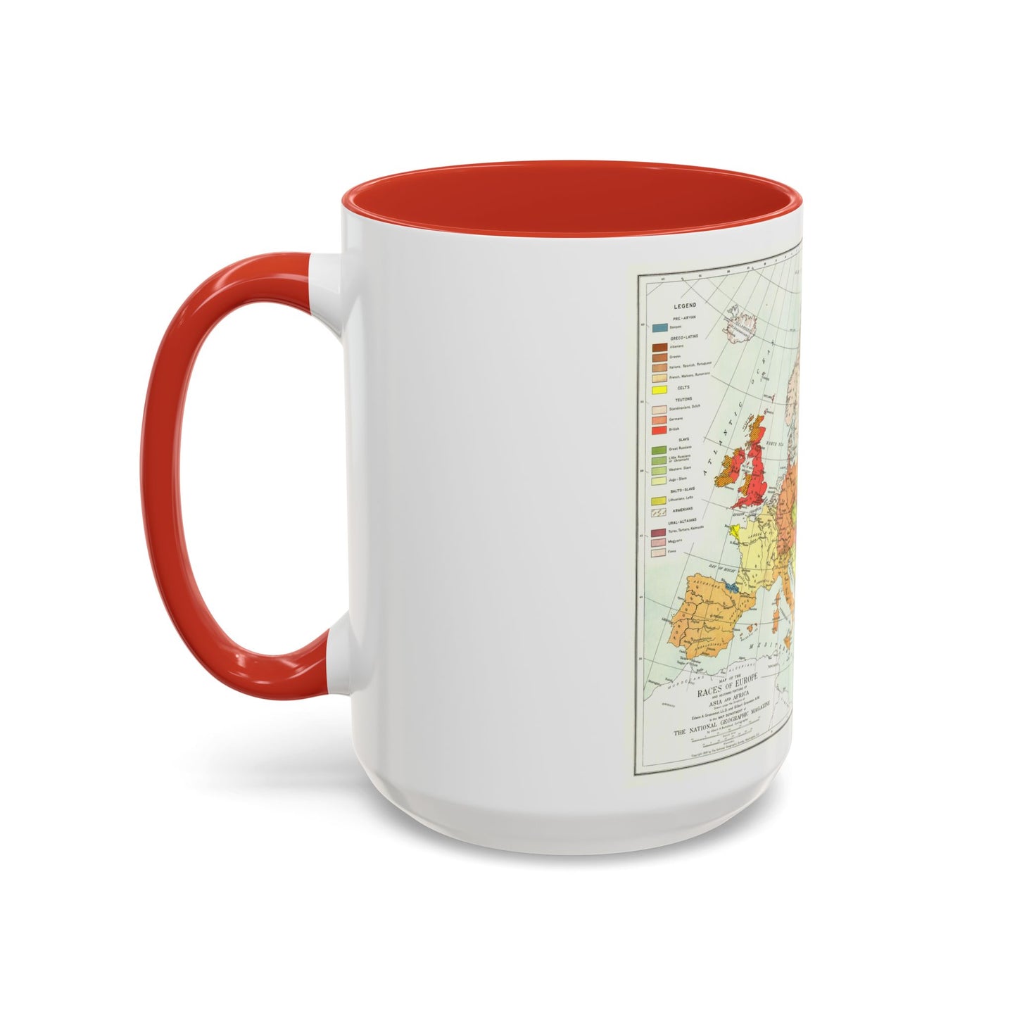 Europe & Adjoining Asia & Africa - The Races of (1919) (Map) Accent Coffee Mug