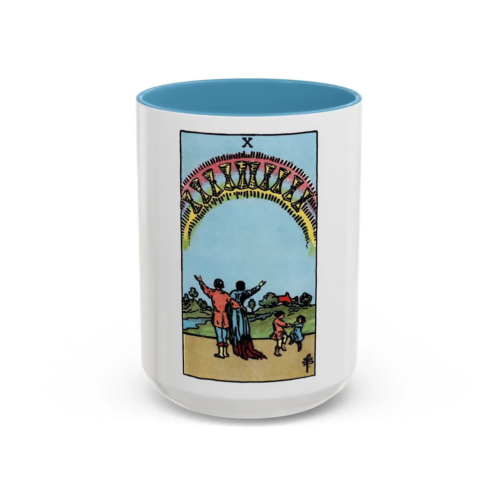 The 10 of Cups (Tarot Card) Accent Coffee Mug-15oz-Light Blue-Go Mug Yourself