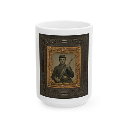 Private William F. Bower Of Company D, 21st Ohio Regiment Infantry Volunteers, With Bayoneted Musket (U.S. Civil War) White Coffee Mug