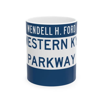 Western Kentucky Parkway (Kentucky) (Road Sign) White Coffee Mug-11oz-Go Mug Yourself