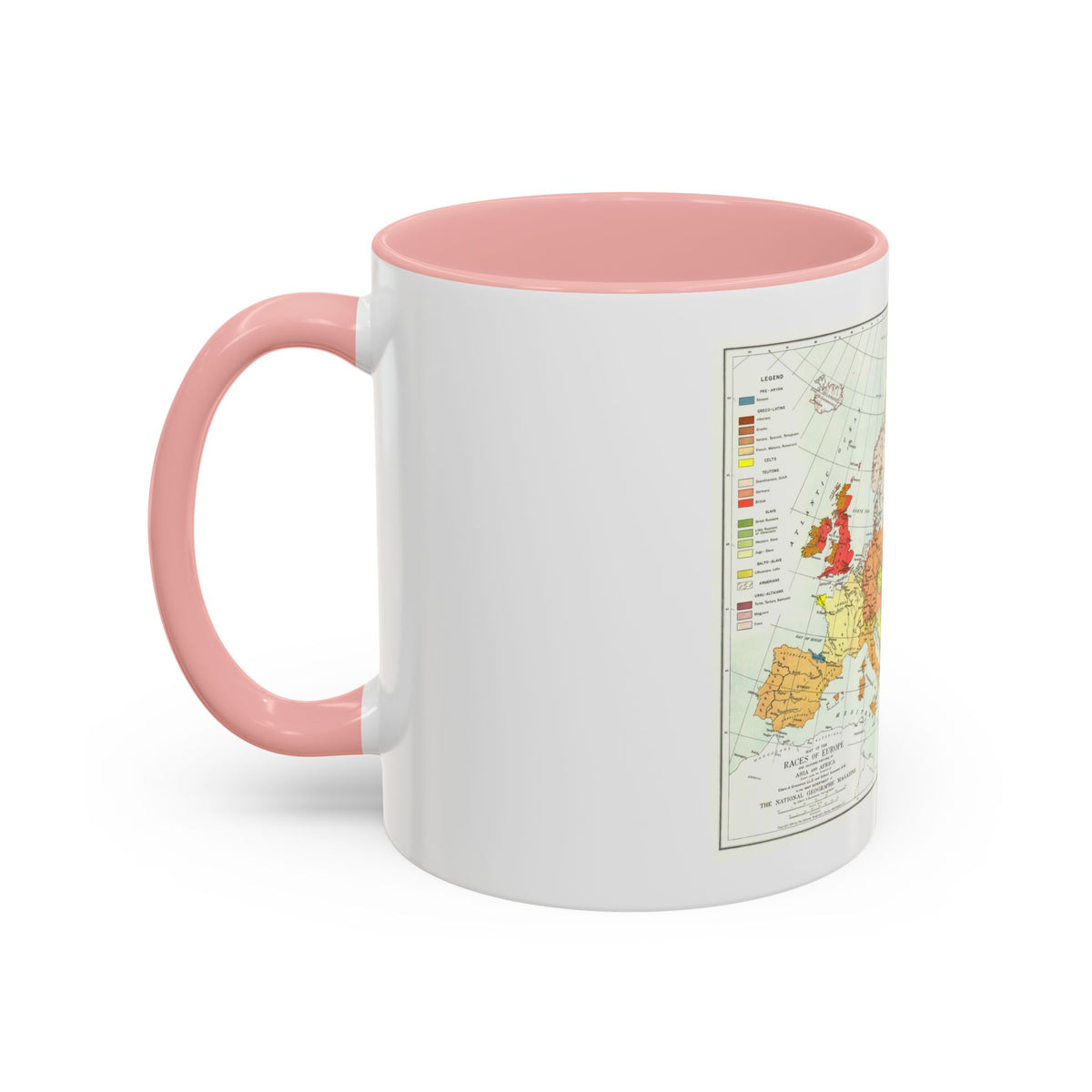 Europe & Adjoining Asia & Africa - The Races of (1919) (Map) Accent Coffee Mug