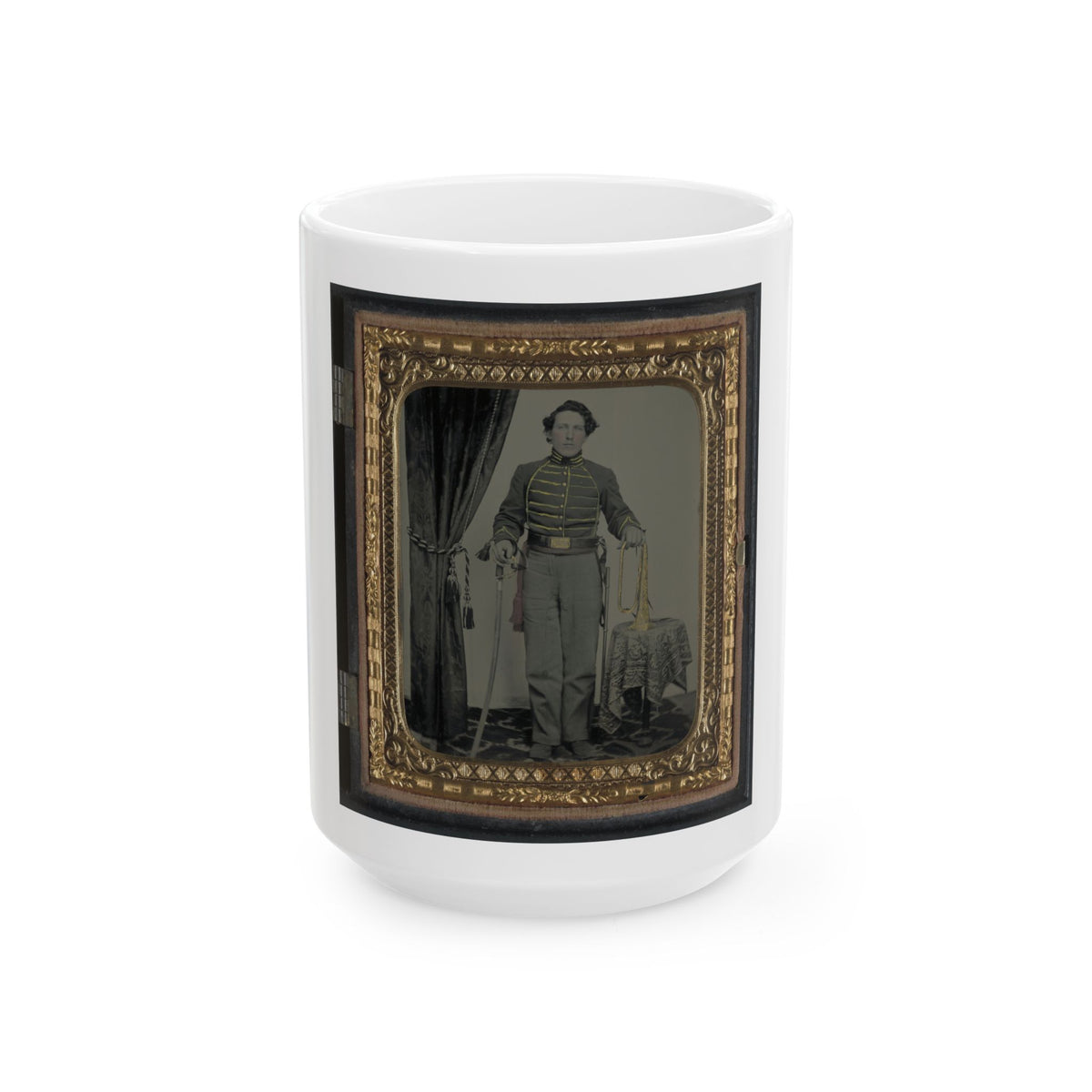 Unidentified Cavalry Soldier In Union Uniform With Bugle And Sword (U.S. Civil War) White Coffee Mug
