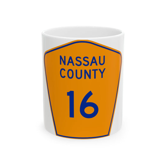 Nassau County 16 NY (New York) (Road Sign) White Coffee Mug