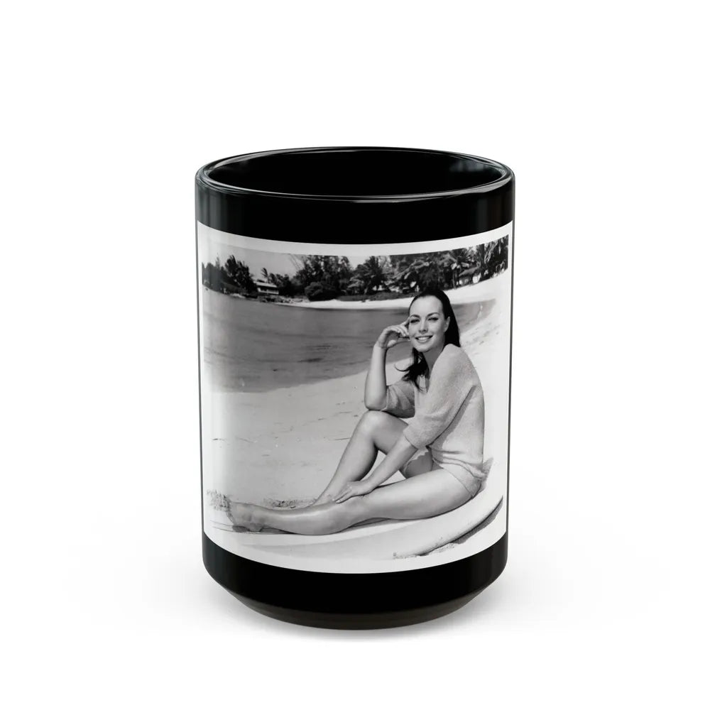 Susan Hart #17 - 8x10 B&W Cheesecake 2-Piece Swimsuit with Overshirt ''Ride The Wild Surf'' '64 Movie Promo Photo (Vintage Female Icon) Black Coffee Mug-15oz-Go Mug Yourself