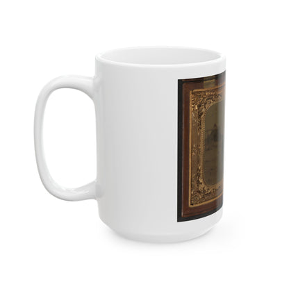 Unidentified Soldier In Union Uniform Atop Horse Blowing Bugle While Unsheathing Sword (U.S. Civil War) White Coffee Mug