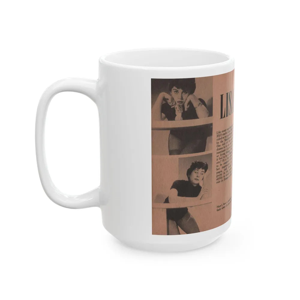 Lisa Montell #26 - 4 B&W Photos, Small Article & Captions from Pocket Pin-Ups Mag. '56 (Vintage Female Icon) White Coffee Mug-Go Mug Yourself