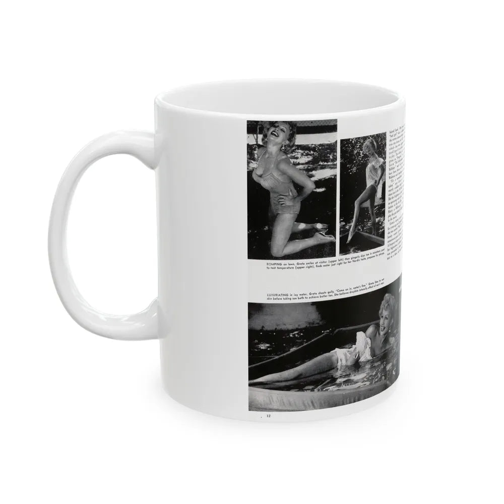 Greta Thyssen #128 - 2 Pages 4 B&W Photos from Modern Man Mag. April '57 (Vintage Female Icon) White Coffee Mug-Go Mug Yourself