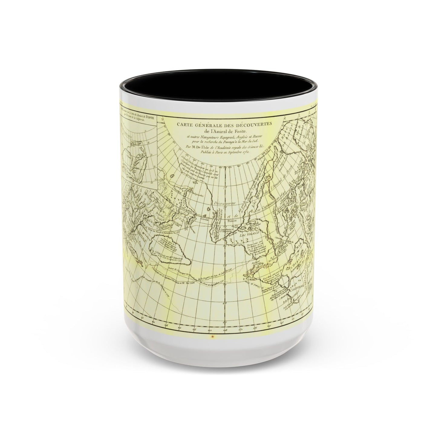 Carte Generale des Decouvertes de l'Amiral de Fonte (1762) (Map) Accent Coffee Mug