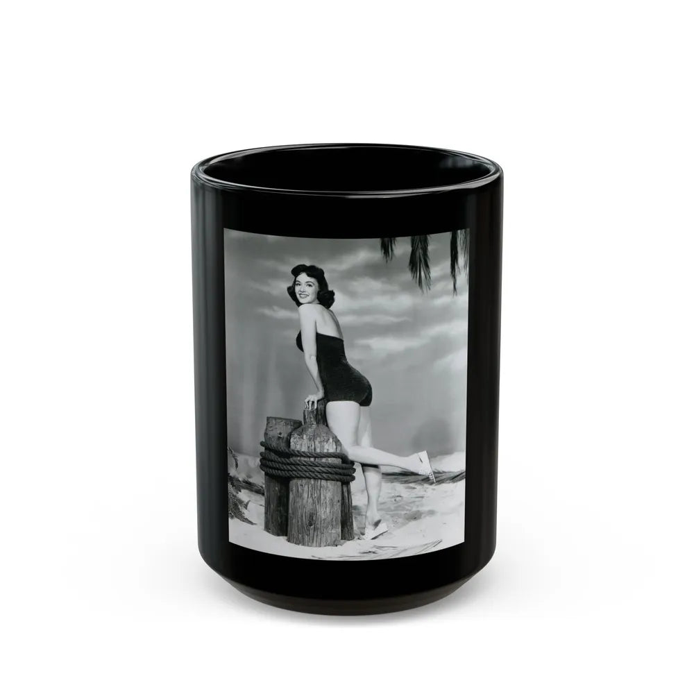 Barbara Rush #38 - 8x10 B&W Full Body 1-Piece Swimsuit Cheesecake Photo (Vintage Female Icon) Black Coffee Mug-15oz-Go Mug Yourself