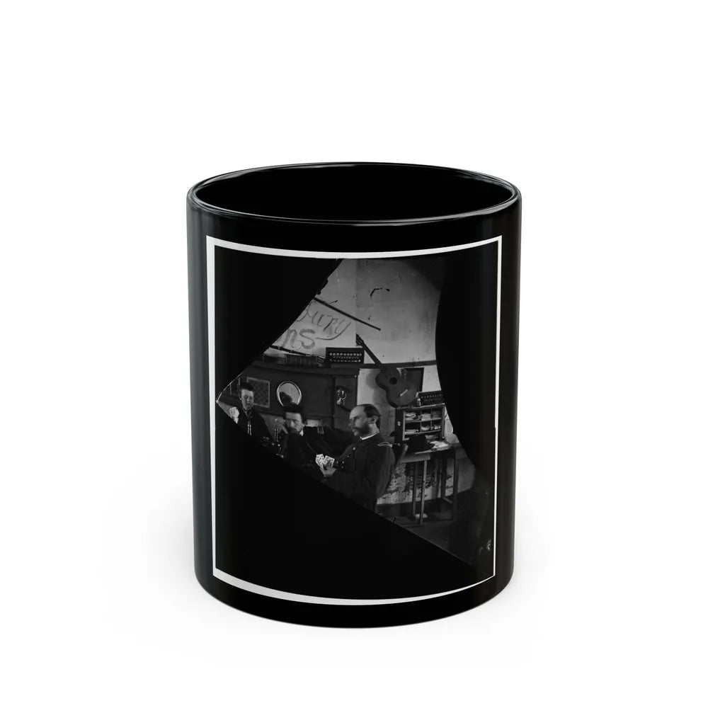 Quarters Of Dr. David Mckay (Army Of The James), Interior View Withi Men Playing Cards (U.S. Civil War) Black Coffee Mug-11oz-Go Mug Yourself