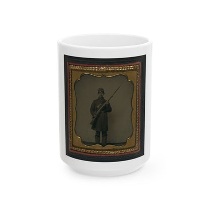 Unidentified Soldier In Union Frock Coat And Forage Cap With Bayoneted Musket (U.S. Civil War) White Coffee Mug