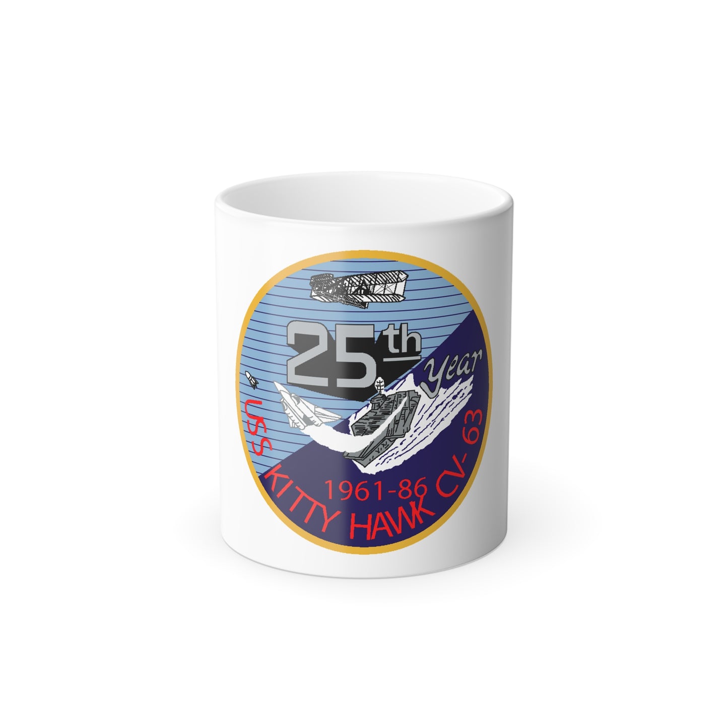 25th year USS Kitty Hawk CV 63 (U.S. Navy) Color Changing Mug 11oz