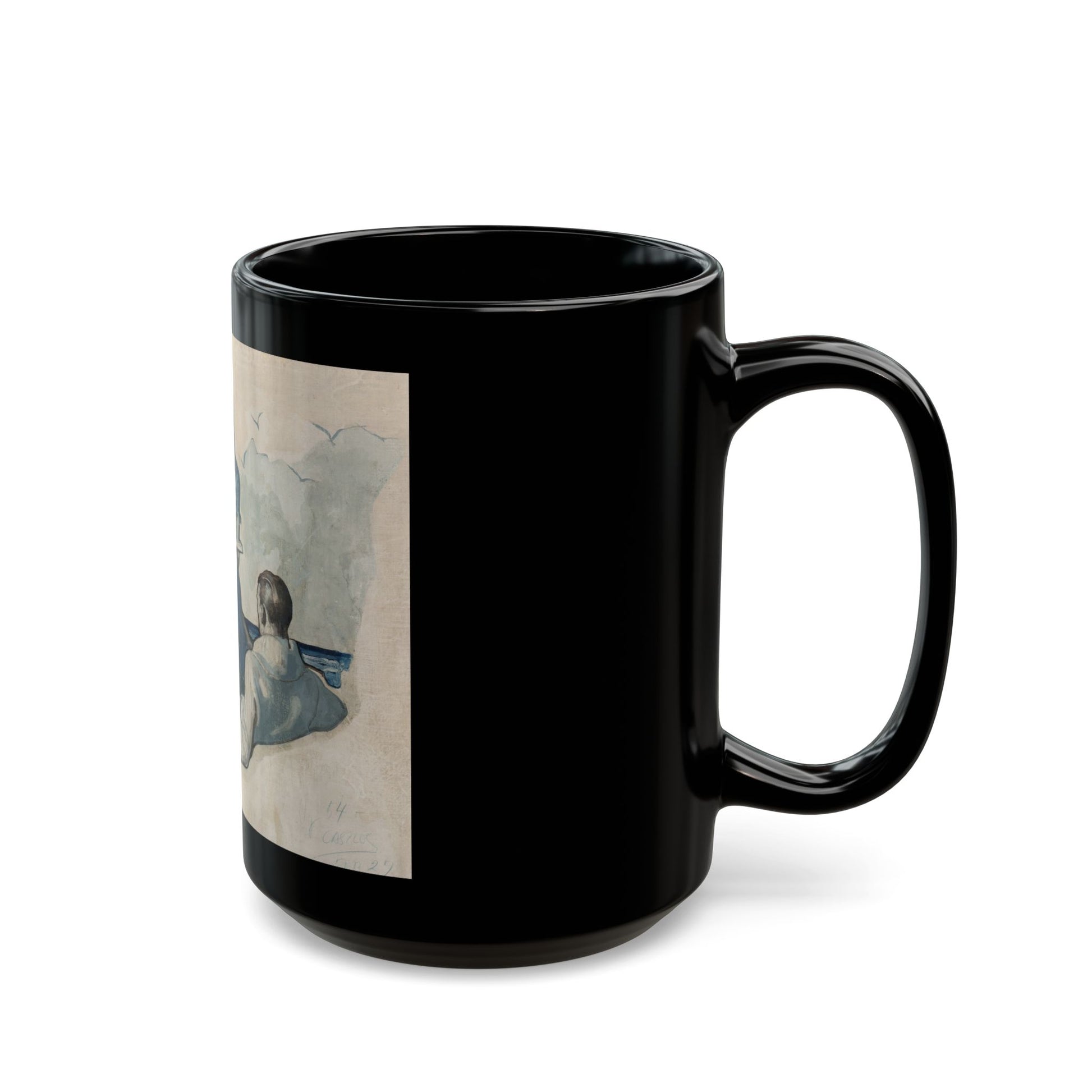 Couple Seated at Beach, 1927 - Black Coffee Mug-Go Mug Yourself