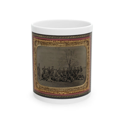 Group Of 26 Unidentified Soldiers In Union Uniforms With Stacked Bayoneted Muskets In Front Of Tree (U.S. Civil War) White Coffee Mug