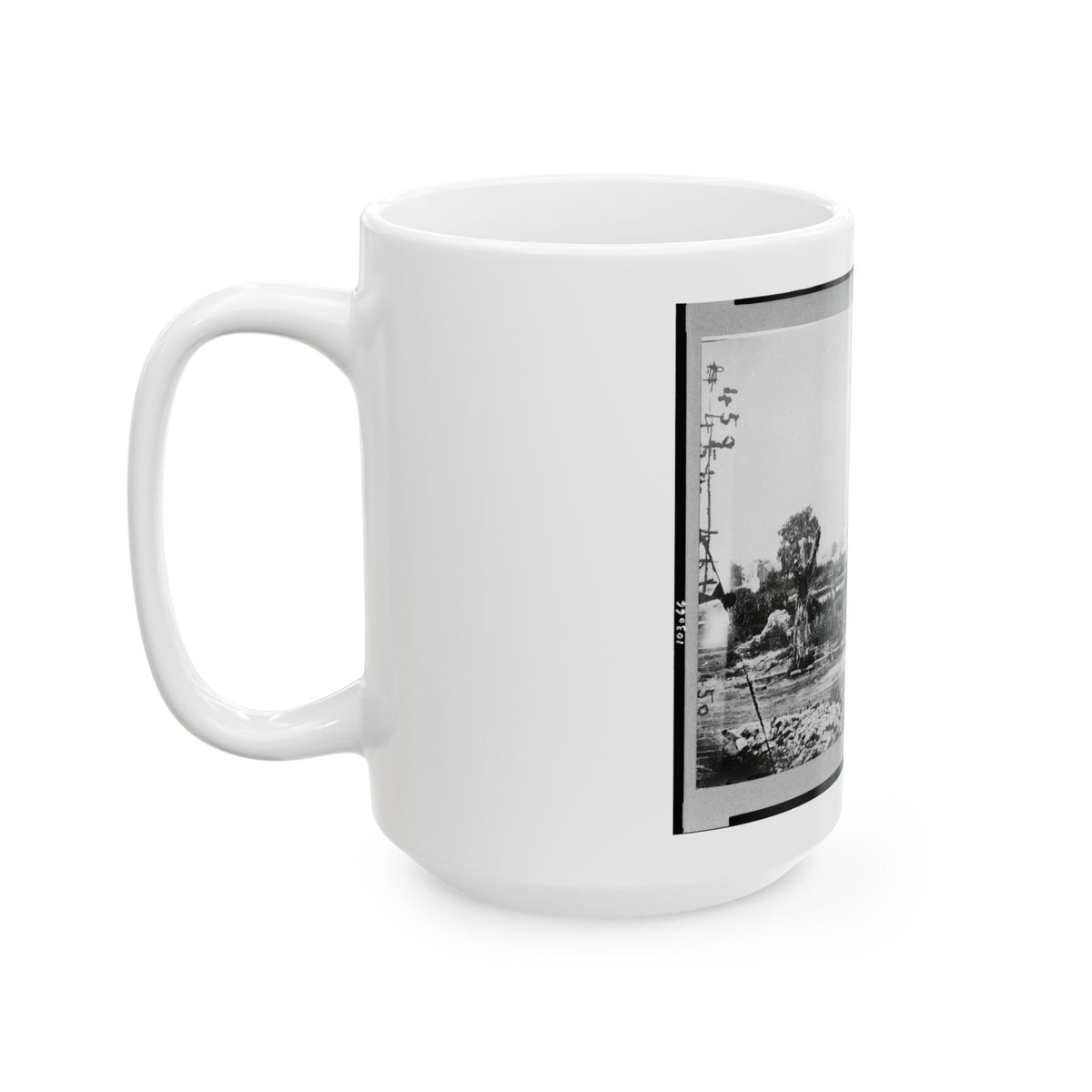 Ruins At Hampton, Virginia Showing Chimneys, And Man Standing (U.S. Civil War) White Coffee Mug