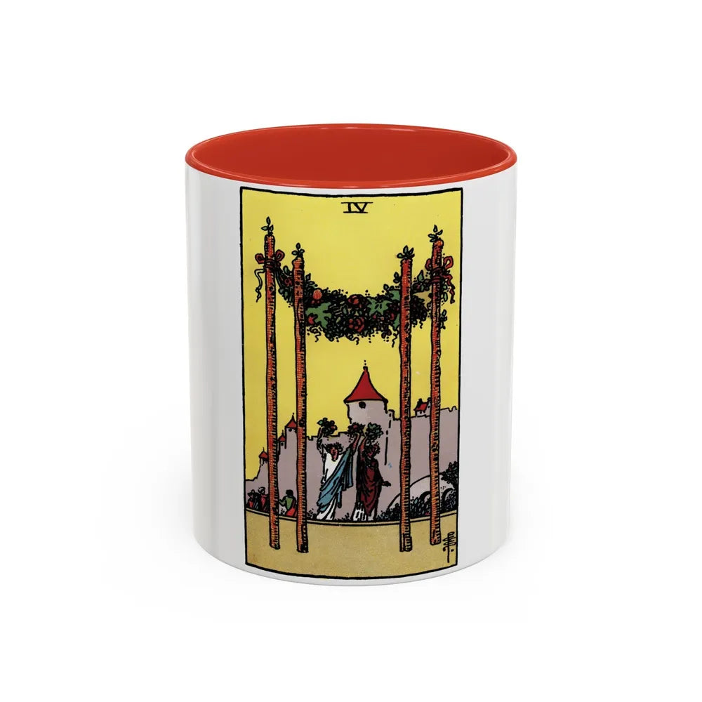 The 4 of Wands (Tarot Card) Accent Coffee Mug-11oz-Red-Go Mug Yourself