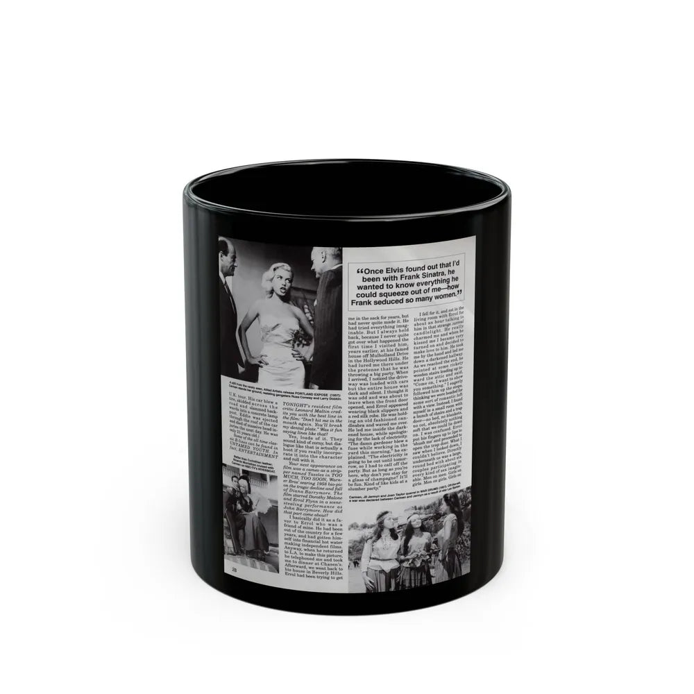 Jeanne Carmen #125 - Pages 11 of 14 with, B&W Movie Stills & Article from Femme Fatales Mag. Oct. '95 (Vintage Female Icon) Black Coffee Mug-11oz-Go Mug Yourself