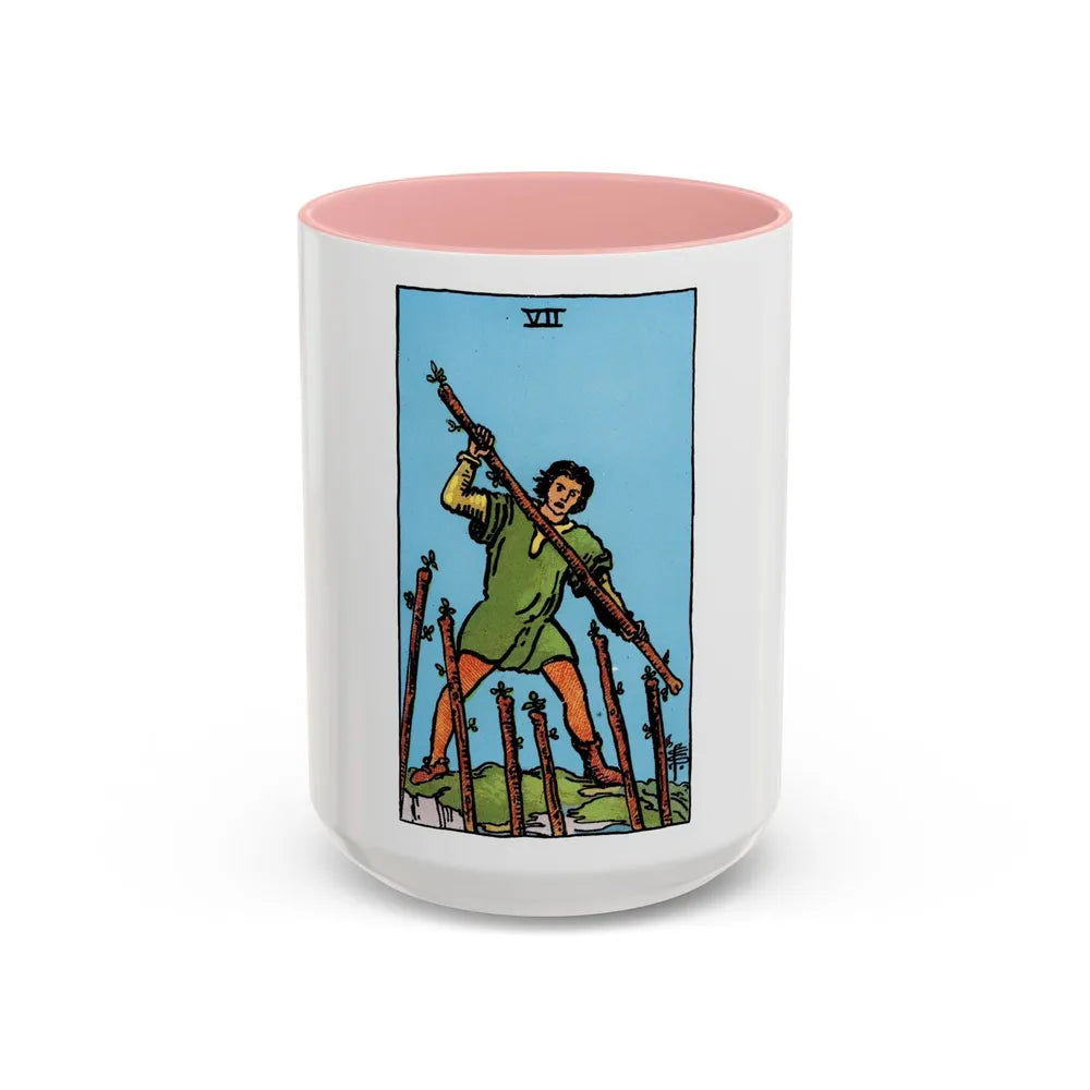 The 7 of Wands (Tarot Card) Accent Coffee Mug-15oz-Pink-Go Mug Yourself