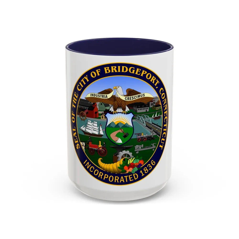 Seal of Bridgeport Connecticut - Accent Coffee Mug-15oz-Navy-Go Mug Yourself