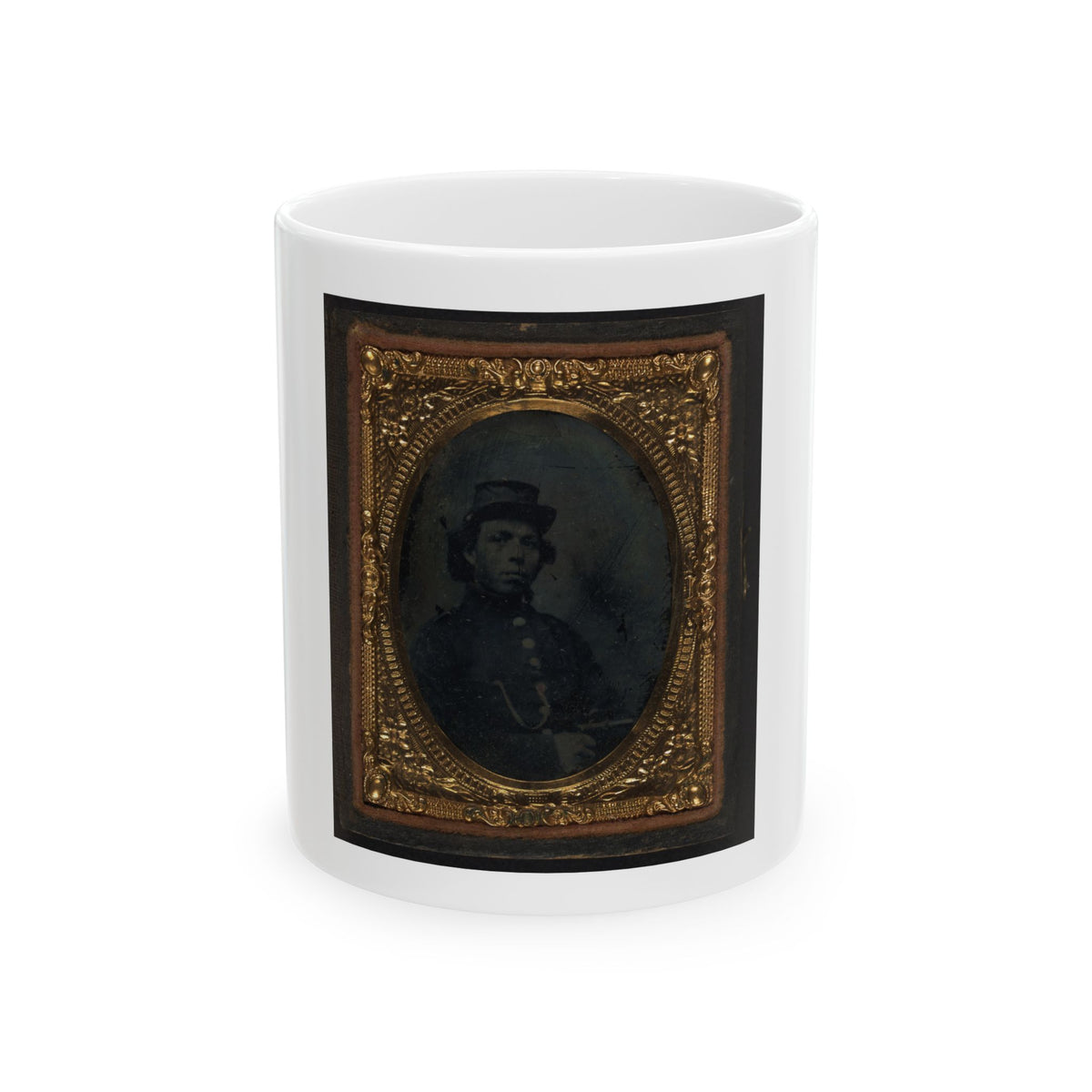 Black Soldier Seated With Pistol In Hand, Watch Chain In Pocket (U.S. Civil War) White Coffee Mug