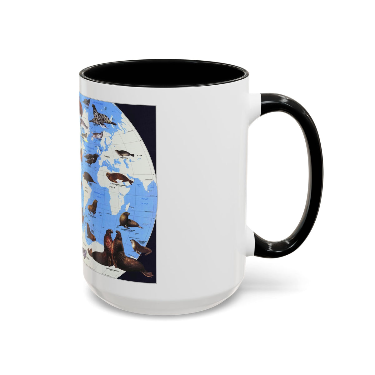 Pinnipeds Around the World (1987) (Map) Accent Coffee Mug