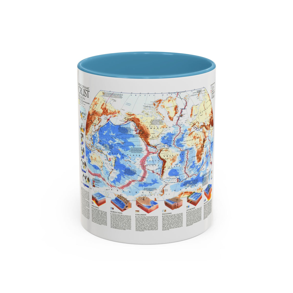 World Map - Earth's Dynamic Crust (1985) (Map) Accent Coffee Mug