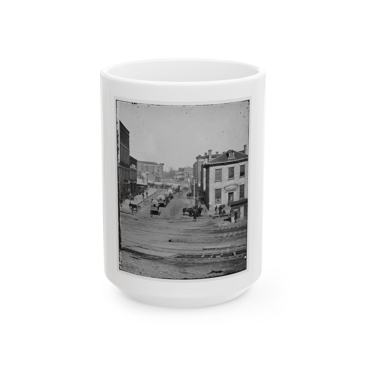 Atlanta, Ga. Northward View Across The Tracks On Whitehall Street, With Wagon Train (U.S. Civil War) White Coffee Mug