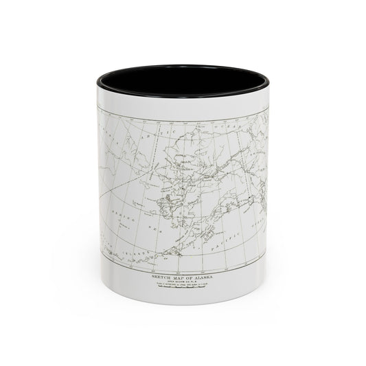 Antique 1891 black-ink sketch map of Alaska showing coastlines, rivers and a latitude and longitude grid on cream paper.