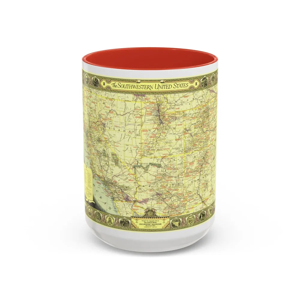 USA - Southwestern (1940) (Map) Accent Coffee Mug-15oz-Red-Go Mug Yourself