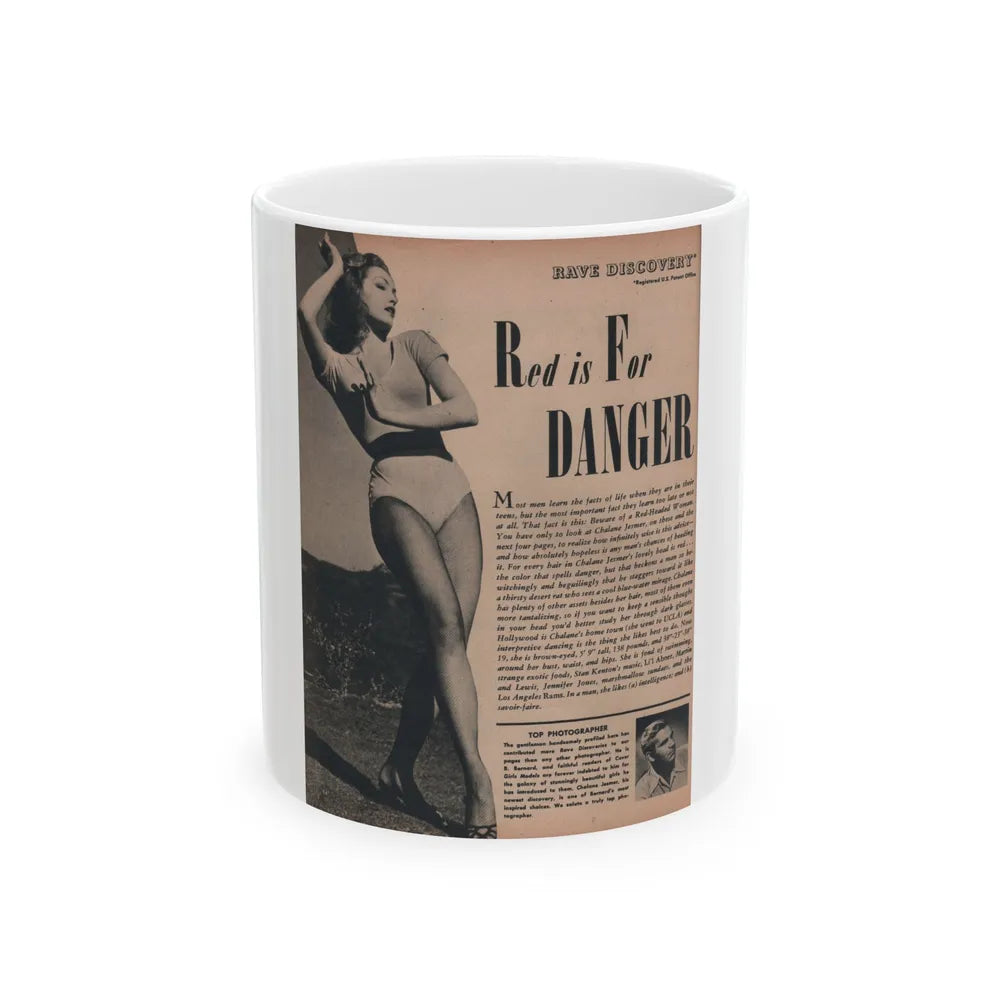 Julie Newmar #165 - Pages 14 Pages 1 of 5 with, Julie+1 Full Page B&W Photo & Article from COVER GIRLS MODELS Mag. Nov. '53 (Vintage Female Icon) White Coffee Mug-11oz-Go Mug Yourself