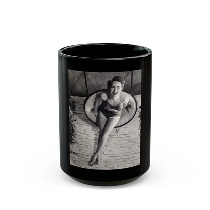 Terry Moore #732 - 8x10 1953 B&W Two Piece Full Body Swimsuit Barefoot Cheesecake Photo from 20th Century Fox Photo Shoot (Vintage Female Icon) Black Coffee Mug-15oz-Go Mug Yourself