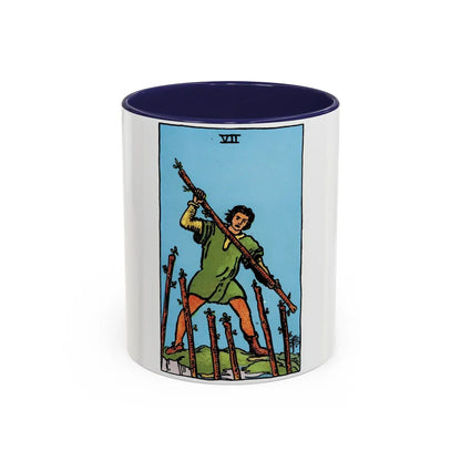 The 7 of Wands (Tarot Card) Accent Coffee Mug-11oz-Navy-Go Mug Yourself