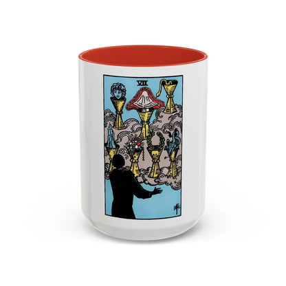 The 7 of Cups (Tarot Card) Accent Coffee Mug-15oz-Red-Go Mug Yourself