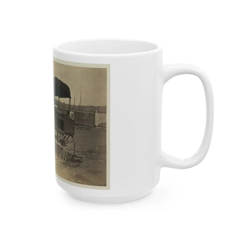 Covered Wagon With Side Curtains Rolled Up At A Military Facility (U.S. Civil War) White Coffee Mug-Go Mug Yourself