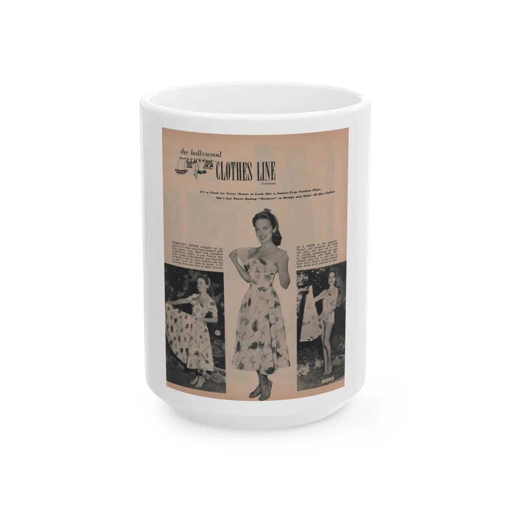 Terry Moore #634 - Magazine Page 3 B&W Photos & Captions (Vintage Female Icon) White Coffee Mug-15oz-Go Mug Yourself