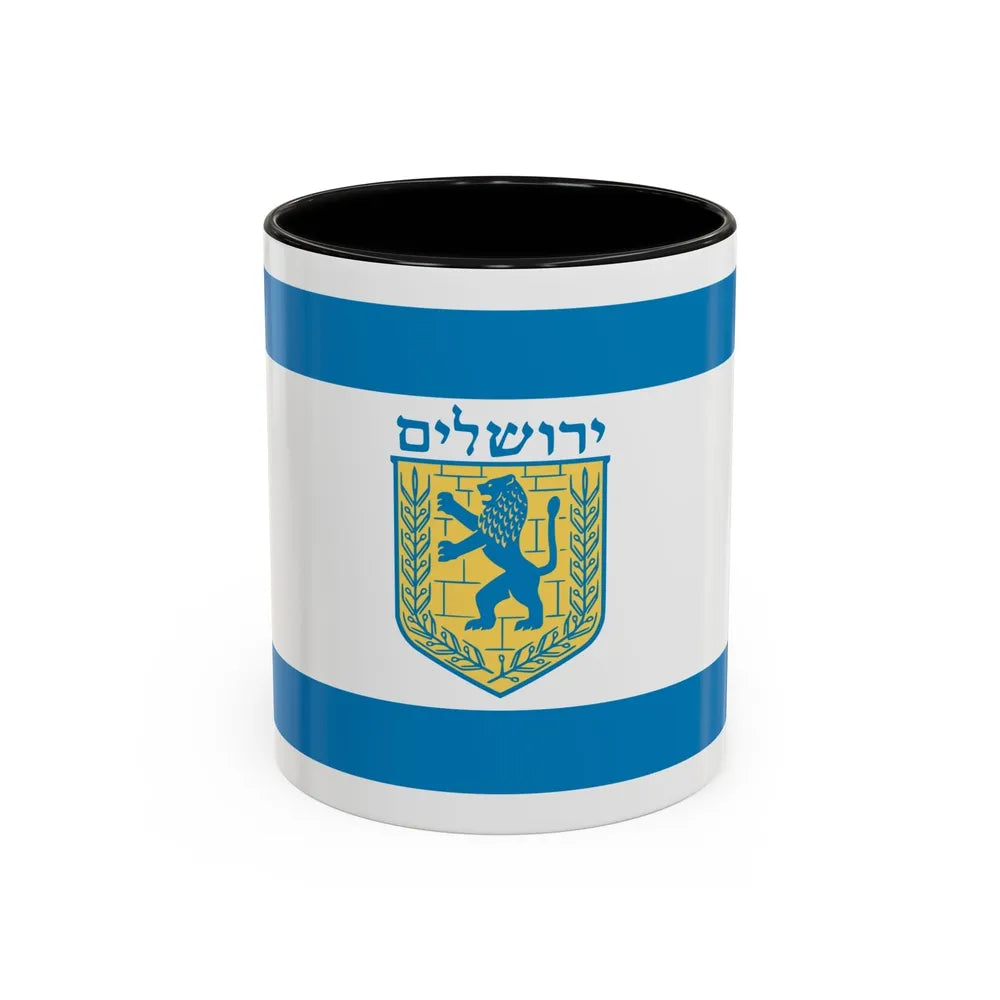 Flag of Jerusalem Israel - Accent Coffee Mug-11oz-Black-Go Mug Yourself